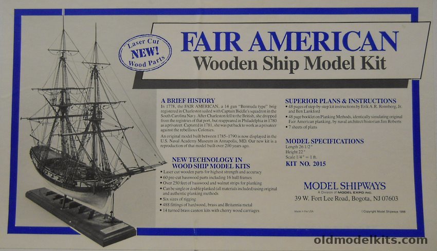 Model Shipways 1/48 Fair American 14 Gun Brig 1778, 2015 plastic model kit
